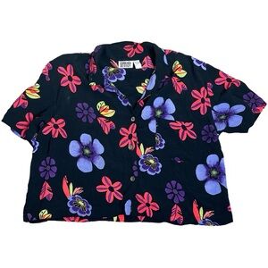 Vintage Chico's Design Floral Cropped Button-Down Blouse Size M / L